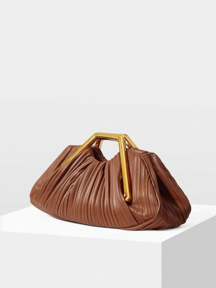 LADIES ELEGANT PLEATED HANDBAG, EXQUISITE HARDWARE HANDHELD, DATE COMMUTING VERSATILE
