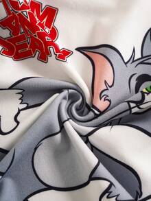 TOM & JERRY X SHEIN 2 Stücke Baby Jungen Sommer süßer Cartoon Katzen Muster Rundhals Kurzarm T-Shirt und Shorts Set - Rot-Weiß - Übersicht 6