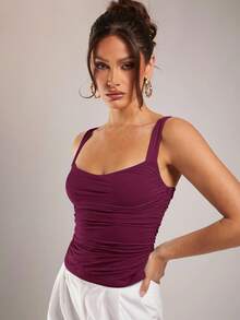 Silquee Women's Fashionable Versatile Pleated Camisole, Suitable For Daily Wear And Vacation,Summer Top - Maroon - View 3