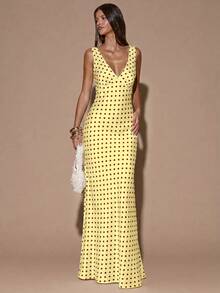 fsvsSHEIN  Vestido de tirantes con escote en V profundo y espalda descubierta, de unicolor amarillo/crema, de estilo minimalista y sexy, adecuado para fiestas, cócteles, ocasiones formales, dama de honor, cumpleaños, Navidad y casual de negociossdvs KE52 - Amarillo - Ver 3