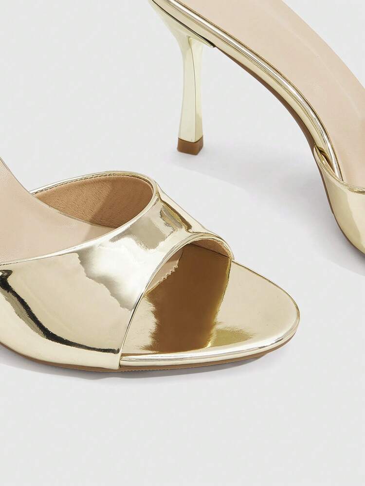 CUCCOO SZL Women's Spring And Summer New Gold One-Piece Fish Mouth High-Heeled Sandals Simple, Fashionable, Sexy And Comfortable Versatile Commuter Women's Sandals Fish Mouth Sandals Slippers