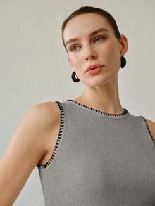 MOTF PREMIUM ÁO TANK TOP NỮ MÙA HÈ VỚI ĐƯỜNG MAY TƯƠNG PHẢN, DỆT KIM, ĐA NĂNG - Xám - Xem 4