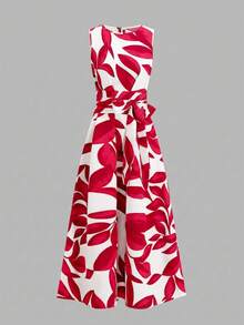 SHEIN Clasi 女士圆领无袖撞色连衣裙，时尚夏季 - 紅色 - 查看 8