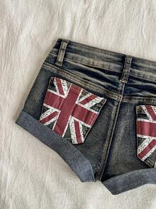 Attitoon Shorts vaqueros casuales de verano para mujer con cinturilla y presillas - Azul lavado oscuro - Ver 3