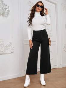 Große Größen Weite Bein Crop Jeans-Hose - Schwarz - Übersicht 5