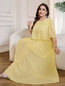 Reflora Đầm hè xếp ly thanh lịch bằng chiffon họa tiết hình học dành cho người có vóc dáng đầy đặn - Màu vàng - Xem 9
