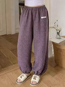 DAZY Quần pajama nữ dáng rộng họa tiết hoa nhí, thích hợp cho mùa hè. - Màu tím - Xem 7