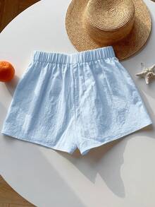 Comfortcana 2026 Primavera/Verano Pantalones cortos de mujer 100% algodón azul con estampado de estrellas de mar, adecuados para invierno, Pascua, fiesta, playa, boda, graduación, elegante, casual, vacaciones, deportes, formal, estilo Y2K, negocios, decorados con lentejuelas, flecos, volantes, flores, estampados y estrellas de mar - Azul - Ver 2