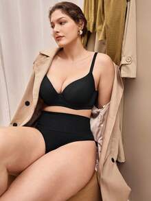 Bralution Plus Size Solid Underwire High Support Underwire Simple Bra, Lift - Black - View 7