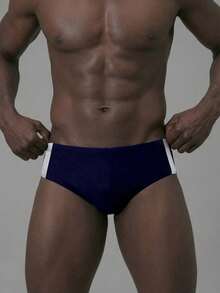ZELFYO Men's Holiday Beach Contrast Color Block Trunks Swimwear Briefs,Hawaiian - Navy Blue - View 4