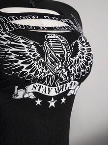 SHEIN ICON Slogan Graphic Cut Out Concert Outfits Tee - Black - View 9