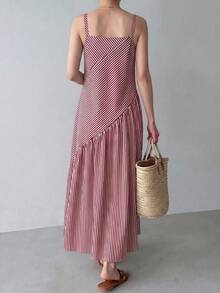 EMERY ROSE Women's Summer Casual French Holiday Style Colorblock Red And White Striped Print Loose Long Camisole Dress, Summer Dresses For Women And, Vacation - Red and White - View 7