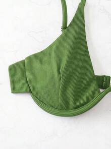 SHEIN Swim Women's Summer Beach Solid Color Sexy Bikini Top With Underwire - Green - View 7