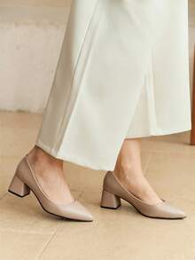 Alvarani New High Heel Pumps For Women, Spring Autumn Korean Style Pointed Toe Thick Heel Fashion Shoes - Khaki - View 4