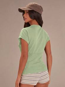 Athîral Women's Solid Color Minimalist Sleeveless Top, Casual Wear,Summer Top - Green - View 3