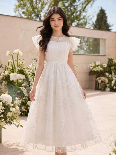 Vestido formal de alta gama con bordado floral hermoso, adecuado para adolescentes y niños, atuendo para fiesta de cumpleaños