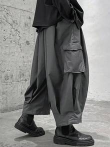 Manfinity Roghcode Pantalones cargo casuales y versátiles de unicolor para hombres - Gris Oscuro - Ver 2