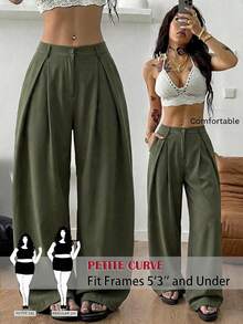 SHEIN PETITE CURVE Quần ống đứng dáng rộng, thoải mái, thích hợp đi làm, cỡ lớn - màu xanh lá - Xem 1