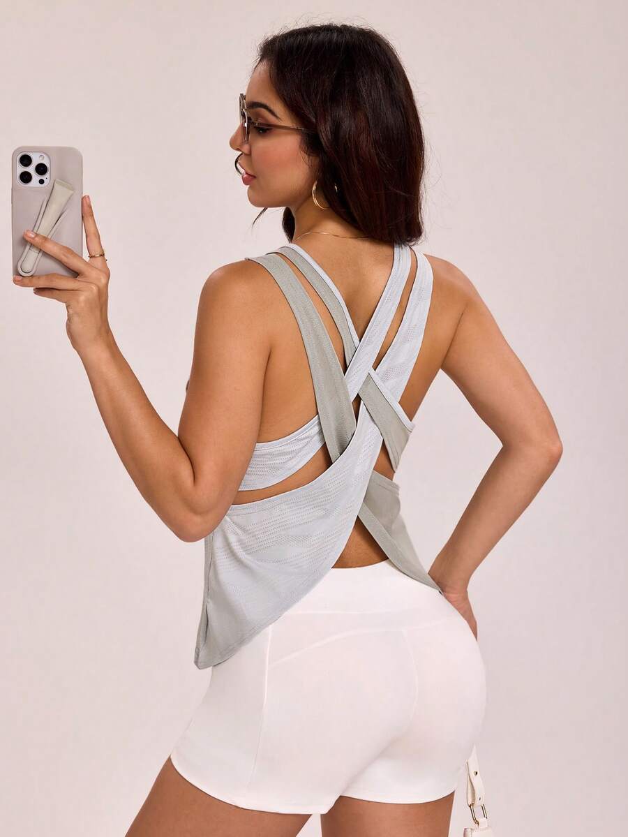 SHEIN Sports 交叉露背运动背心