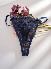 SHEIN 12 pièces/paquet Culottes tanga en dentelle avec nœud pour femmes grande taille - Multicolore - Voir 6