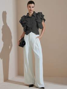 Aveloria Revavyn Áo kiểu nữ cao cấp, thanh lịch, tay bồng, họa tiết chấm bi kiểu Pháp cổ điển. - màu đen - Xem 7