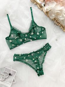 PetitDoll 2pcs Romantic Embroidered Underwire Sexy Lingerie Set - Dark Green - View 4