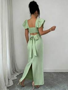 Elenzga Đầm dài nữ thanh lịch, thoải mái, màu trắng, thích hợp cho kỳ nghỉ, mặc thường ngày, du lịch biển mùa hè. - màu xanh lá - Xem 2