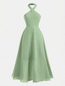 Pitira Kids Summer Spring Elegant Sage Green Halter Long Dress,Wedding Flower Girl Party Dress,Junior Bridesmaid Formal Prom Gown For Tween Girls,Light Green - Green - View 2
