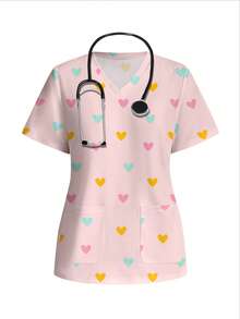 PopScrub 休闲简约爱心印花制服上衣 - 彩色 - 查看 1