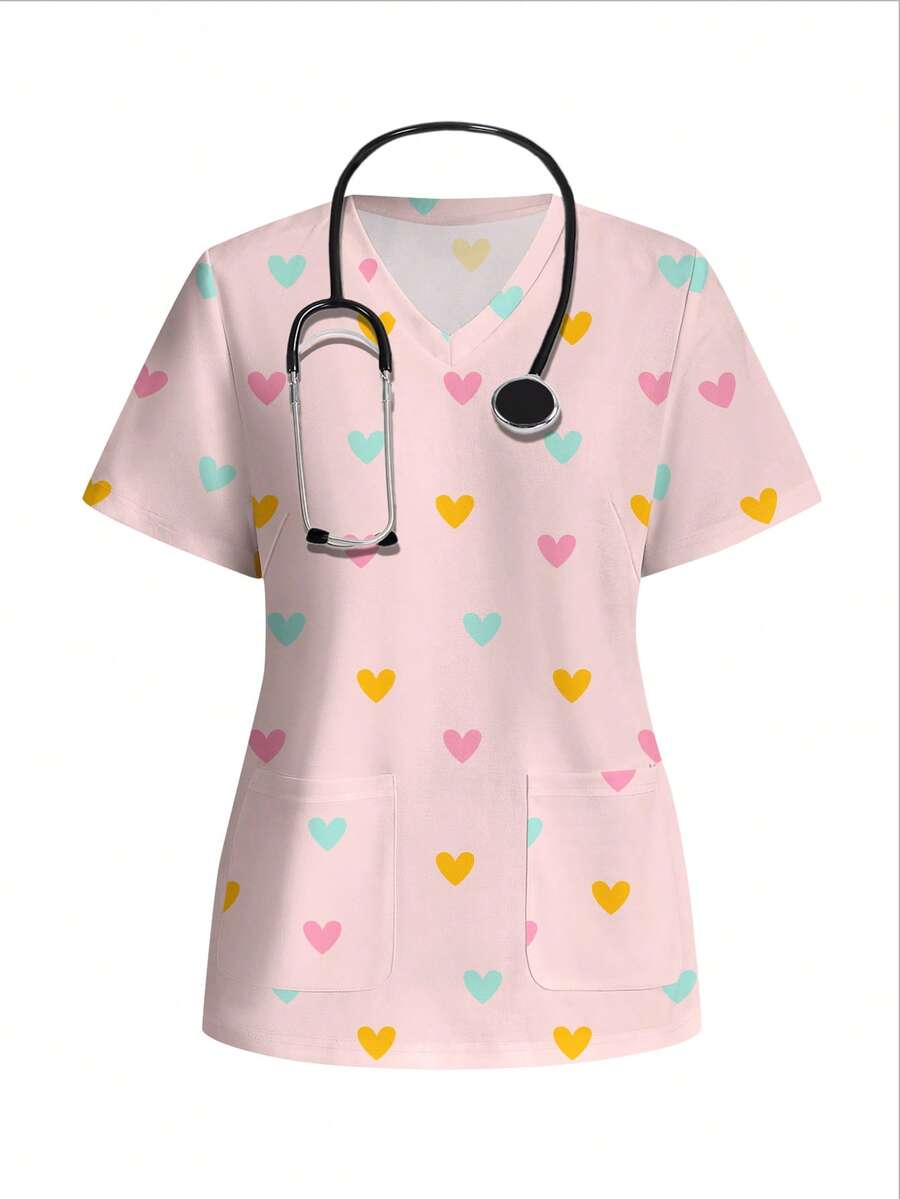 PopScrub 休闲简约爱心印花制服上衣 - 彩色 - 查看 1