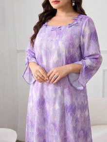 Al Najma Plus Size Women Loose Fit Bow Decor Arabian Dress - Multicolor - View 5