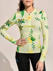 Exploreva Jersey Sepeda Wanita Lengan Panjang Motif Bunga Kecil - Kuning muda - View 4