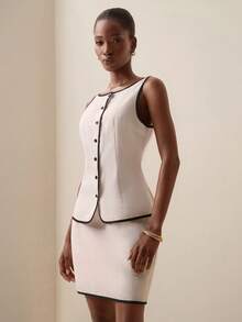 Briarwyn Women's Minimalist Commuter Sleeveless Top With Front Button, Summer - Apricot - View 5