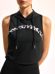 Exploreva Áo tank top có mũ trùm đầu, dây rút, họa tiết da báo - Nhiều màu - Xem 7