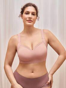 Bralution 1 Pc Plus Size Women's Seam-Free Padded Wirefree Bra With Adjustable Wide Straps, Comfortable Supportive Fit, Lift - Dusty Pink - View 1