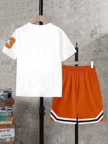 Bộ 2 món đồ thể thao in hình bóng rổ cho bé trai, màu cam, tay ngắn, cổ tròn, gồm áo thun và quần short. - Nhiều màu - Xem 2