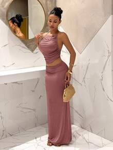 Slaydiva Hàng mới về mùa hè: Tiệc sinh nhật, Trở lại trường học, Phong cách Preppy, Trang phục học sinh, Đi chơi thường ngày, Các món đồ cơ bản đa năng, Thường ngày, Kỳ nghỉ, Du lịch biển, Bãi biển, Bên bờ biển, Tắm nắng, Các mặt hàng, Phong cách đường phố, Gợi cảm & Thanh lịch, Áo hai dây cổ yếm xếp nếp, Chân váy midi, Bộ hai mảnh màu kaki dành cho nữ - A - Bụi hồng - Xem 4