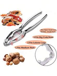 1pc Metal Nutcracker - Multifunctional Stainless Steel Nut Cracker, Heavy Duty Shell Walnut Plier, Seafood Tongs, Walnut Opener With Non-Slip Handle, Suitable For Nuts, Hazelnuts, Almonds, Seafood Or Other Nutcrackers - Silver - View 6