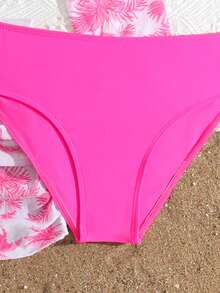 SHEIN Bộ đồ bơi cho bé gái tuổi teen, 4 món đồ bơi riêng lẻ in họa tiết thời trang với viền bèo nhún, thích hợp cho bơi lội, kỳ nghỉ, bãi biển, hồ bơi, tiệc hè. Bộ đồ bơi 3 món màu hồng, bộ đồ bơi 3 mảnh in hình cây cọ cho bé gái, áo khoác ngoài đồ bơi dài tay. - Màu Hồng Tươi - Xem 3