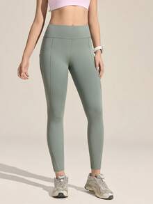 Gameset SHEIN Sport Women's Solid Color High Waist Pocketed Skinny Outdoor Pants - Green - View 4