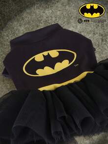 Batman X PETSIN 一件猫狗连衣裙，超级英雄风格黑色网纱猫狗公主裙，春夏轻薄小型犬宠物服装 - 黑色 - 查看 3