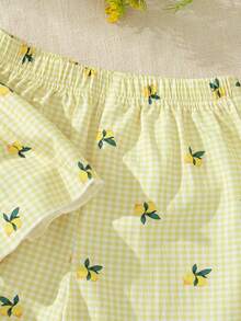 Souflis French Style New Young Girl' Cute Lemon Print Camisole And Flowy Wide Leg Pants Set, Suitable For Casual Outings And Playtime - Yellow - View 7