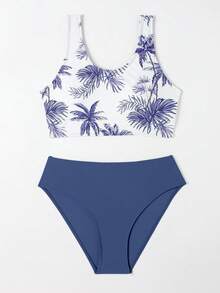 Teen Girl Cây Dừa In Dây Miễn Phí Bikini Set Bãi Biển Mùa Hè - Màu xanh lam - Xem 6