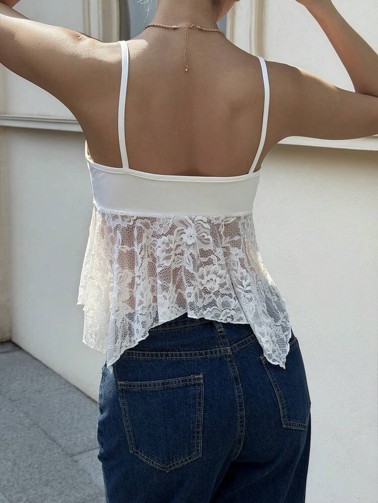 Women's V-Neck Fitted Lace Patchwork Camisole, Spring & Summer
