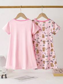 Bộ 2 món đồ ngủ ngắn tay dài in hình cừu hoạt hình dễ thương cho bé gái, màu hồng và xám. - Hồng - Xem 2
