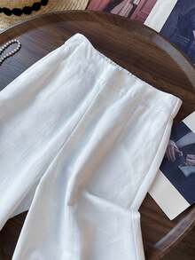 GlowEve Women's Solid Color Minimalist Lace Patchwork Pants - White - View 7