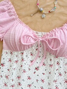 Soleia 女士拼接碎花系带短袖连体衣 - 彩色 - 查看 4
