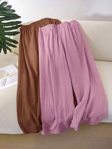 CosyJoli Plus Size Casual Textured Chiffon Basic Straight Leg Pants - Multicolor - View 2