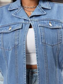 SHEIN Slayr Summer New Washed Blue Denim Loose Jacket - Blue - View 12