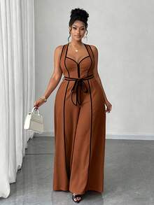Maweii Plus Size Sexy Off-The-Shoulder Bow Jumpsuit - Brown - View 4